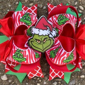 New Grinch Christmas Hair Bow for Girls Handmade Multi Layered